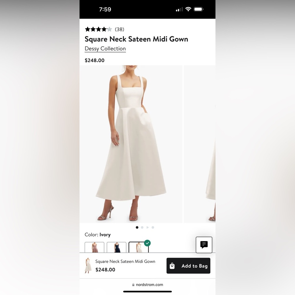Dessy collection Square Neck Sateen Midi Gown